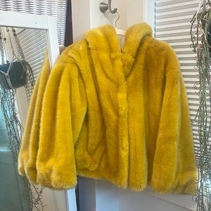 Zara Yellow Faux Fur Coat